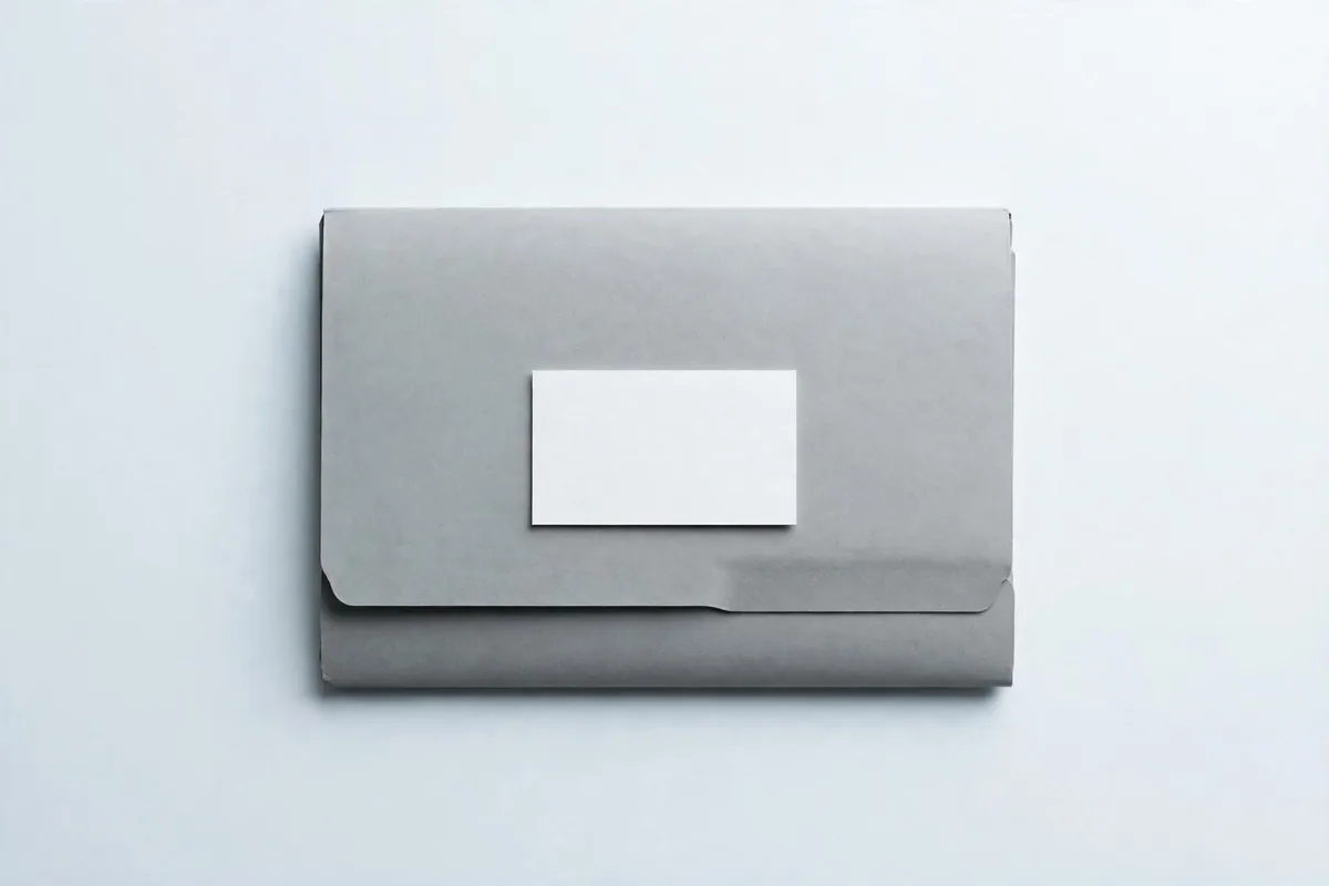 A blank business card on a closed folder